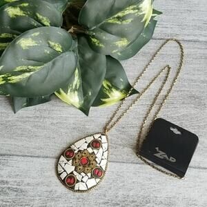 ZAD Long Stone Chip Teardrop Link Chain Necklace NEW